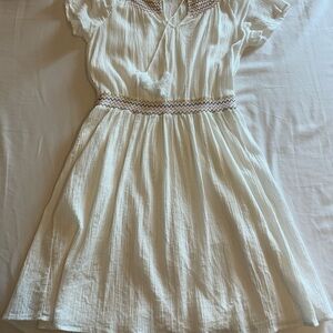 Copper Key Cream Mini Dress with Embroidered Details